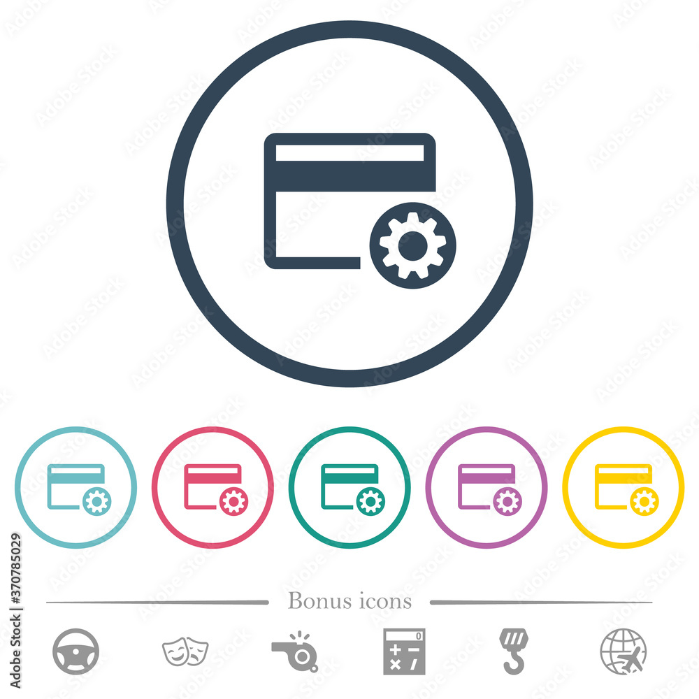 Credit card settings flat color icons in round outlines Credit card settings flat color icons in round outlines