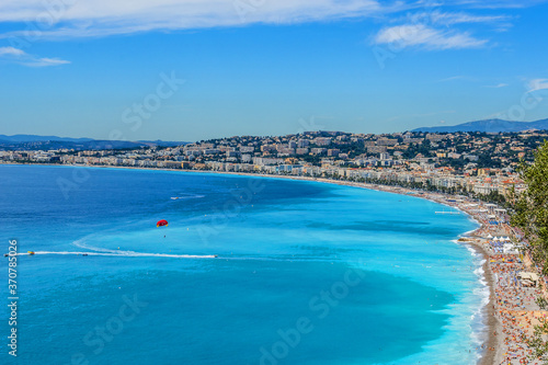 Wonderful panoramic view of Nice with colorful historical houses. Nice - luxury resort of Cote d'Azur, France.