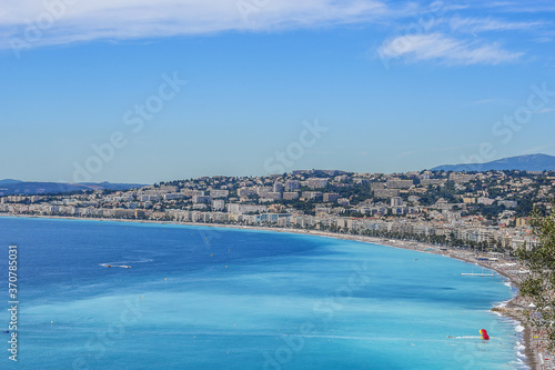 Wonderful panoramic view of Nice with colorful historical houses. Nice - luxury resort of Cote d'Azur, France.