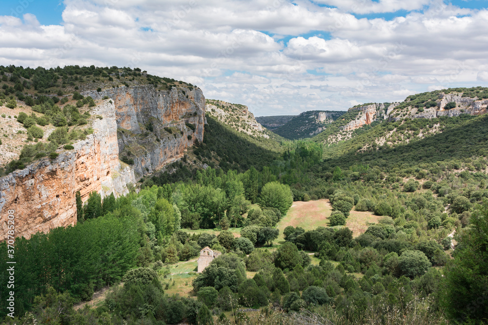 Gorge of the Riaza river and the hidden and ruined hermitage of Casuar in Montejo de la Vega (Segovia, Spain)