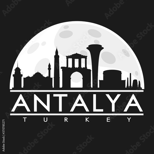 Antalya Turkey Full Moon Night Skyline Silhouette Design City Vector Art. photo