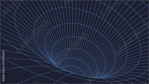 Tunnel or wormhole. Digital 3d wireframe tunnel. 3D tunnel grid. Network cyber technology. Surrealism. Background abstract vector image.
