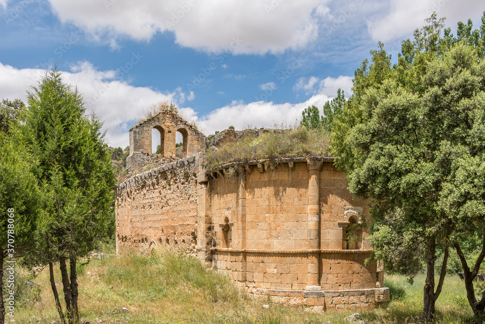 Gorge of the Riaza river and the hidden and ruined hermitage of Casuar in Montejo de la Vega (Segovia, Spain)