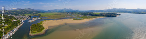 Porthmadog and surrounding beaches, marina with lots of yachts and boats at high tide. North Wales