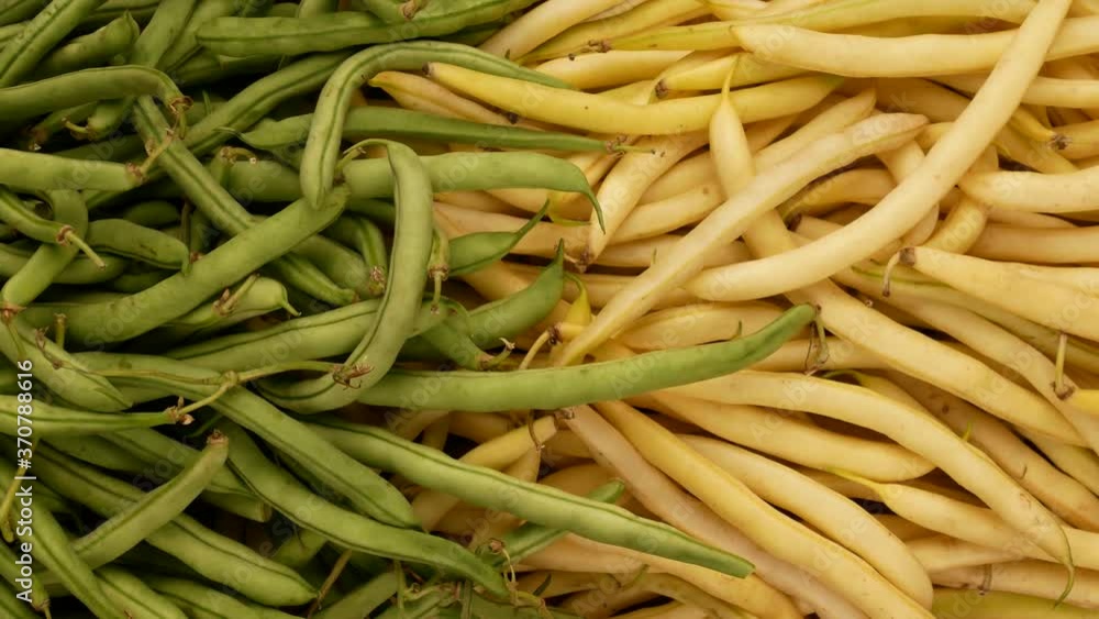 Green and yellow beans. Ripe asparagus top view. Green and yellow beans. Ripe asparagus top view.