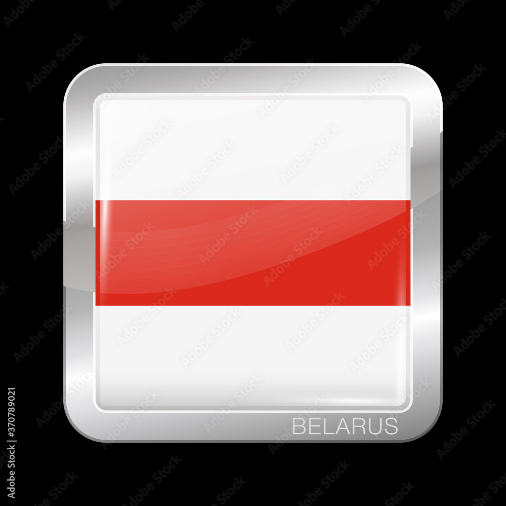 Belarus. Historical White-Red-White Flag. Glossy and Metal Icon Square Shape. Button Belarus. Historical White-Red-White Flag. Glossy and Metal Icon Square Shape. Button
