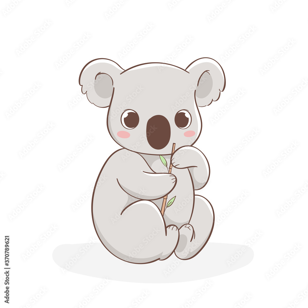 Cute little koala character with bamboo hand drawn vector illustration. Can be used for t-shirt print, kids wear, fashion design, baby shower invitation card, poster, birthday, nursery Cute little koala character with bamboo hand drawn vector illustration. Can be used for t-shirt print, kids wear, fashion design, baby shower invitation card, poster, birthday, nursery