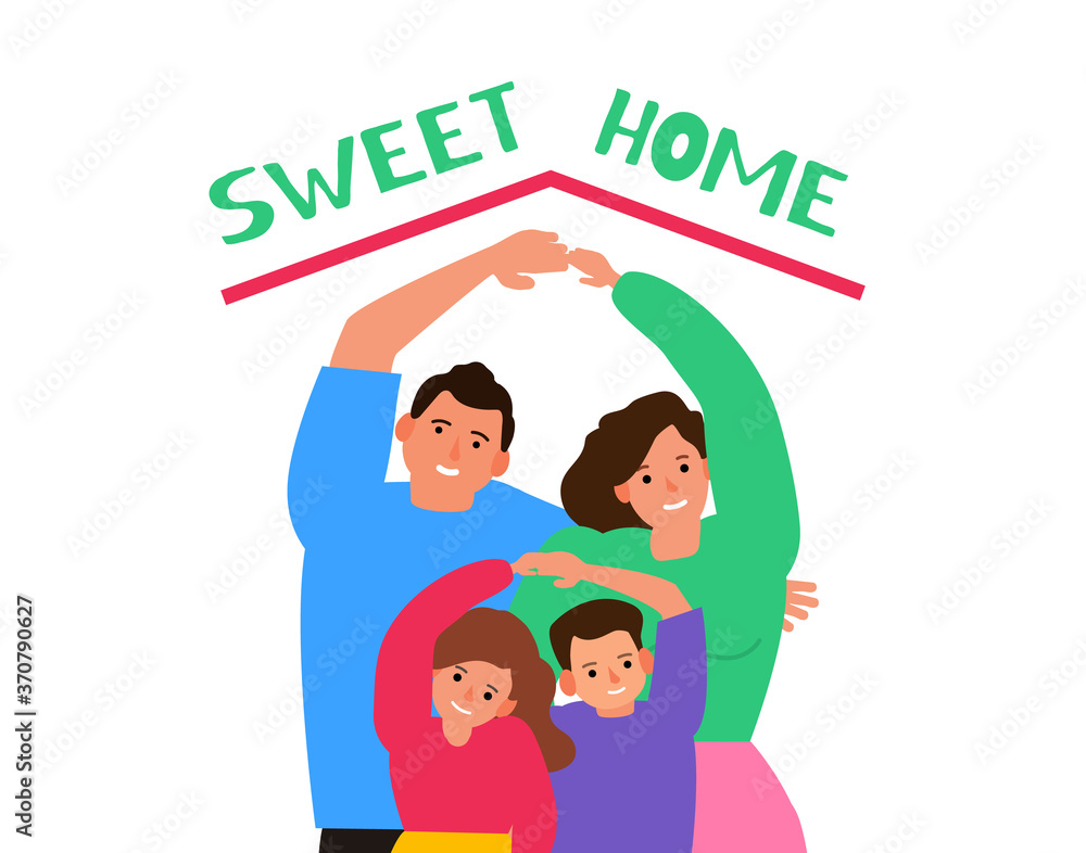 happy family make roof from hands over head .sweet home concept vector illustration happy family make roof from hands over head .sweet home concept vector illustration