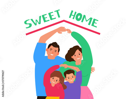 happy family make roof from hands over head .sweet home concept vector illustration