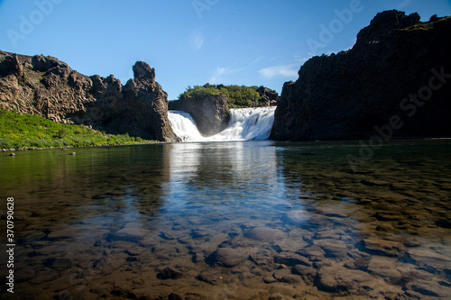 Hjalparfoss Waterfall in Highlands of Iceland