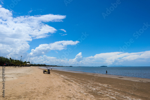 View sea and beach with blue sky at holiday time, Thailand