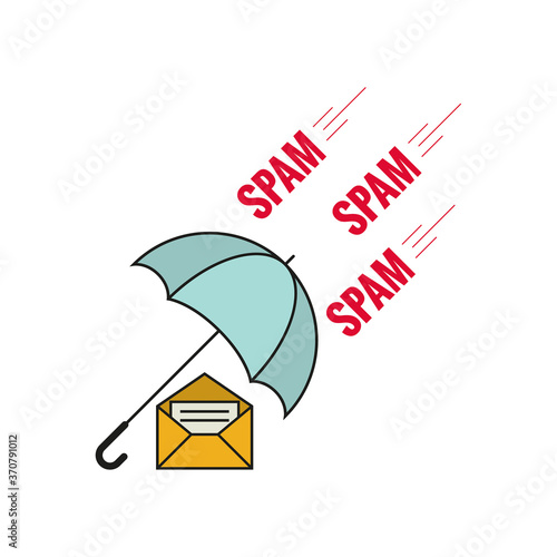 Umbrella protects email from unwanted spam messages. Email Security Concept.