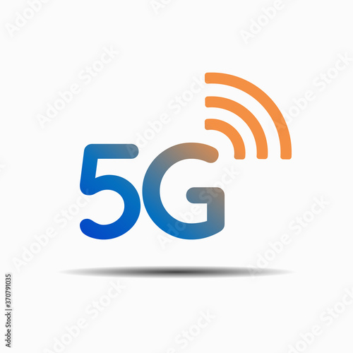 5g logo vector icon. 5 g network speed of wireless internet technology. Broadcast symbol concept. Wifi broadband modern flat design for 5th generation of mobile internet in blue and orange color V2