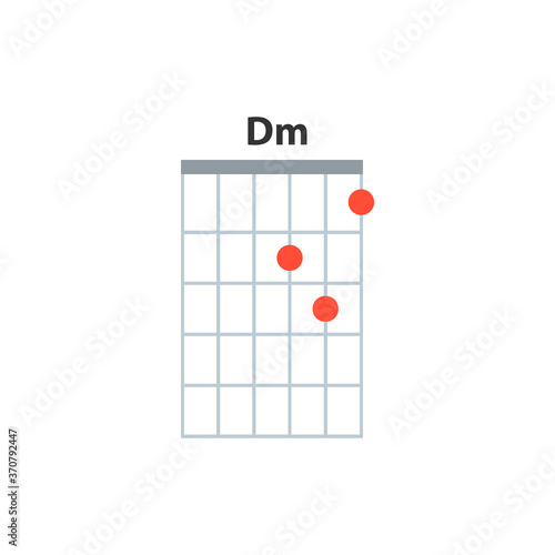 Dm guitar chord icon. Basic guitar chords vector isolated on white. Guitar lesson illustration.
