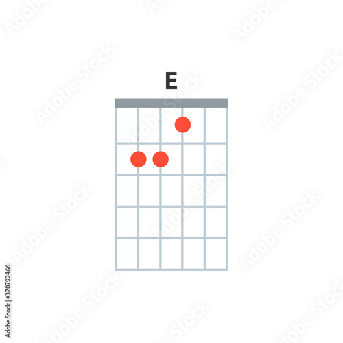 E guitar chord icon. Basic guitar chords vector isolated on white. Guitar lesson illustration.