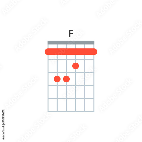 F guitar chord icon. Basic guitar chords vector isolated on white. Guitar lesson illustration.