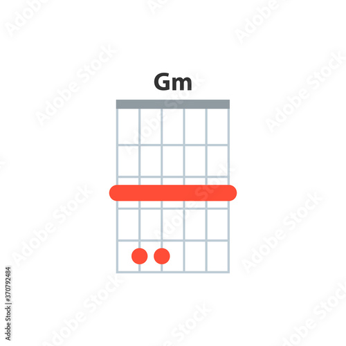 Gm guitar chord icon. Basic guitar chords vector isolated on white. Guitar lesson illustration.