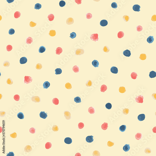 Simple watercolor vector repeat pattern with colorful dots