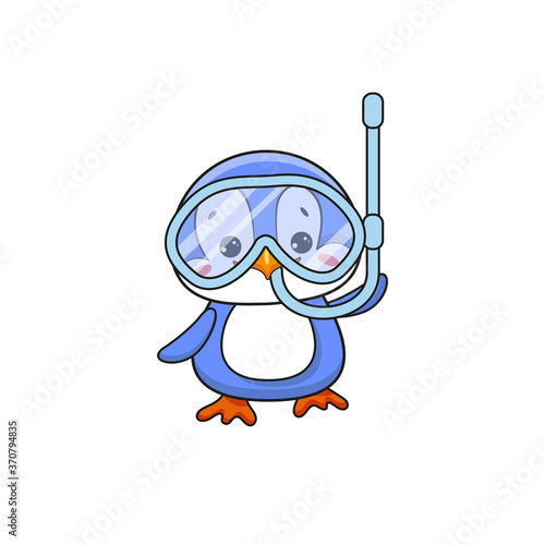 Cute summer penguin diver icon. Vector Illustration.