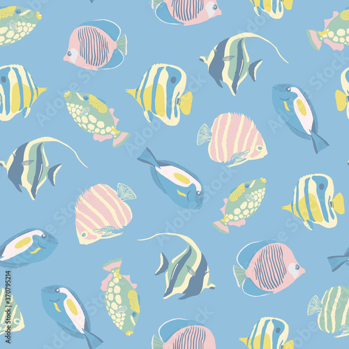 Sweet vector repeat pattern with colorful fishes