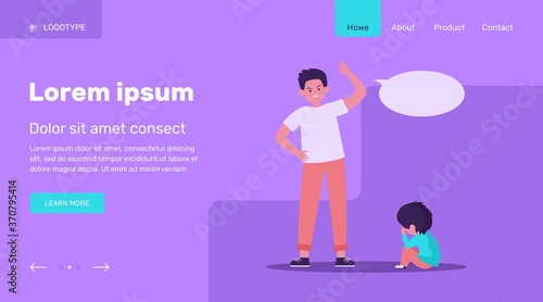 Angry father scolding his little son. Dad, kid, crying flat vector illustration. Annoyance and parental abuse concept for banner, website design or landing web page