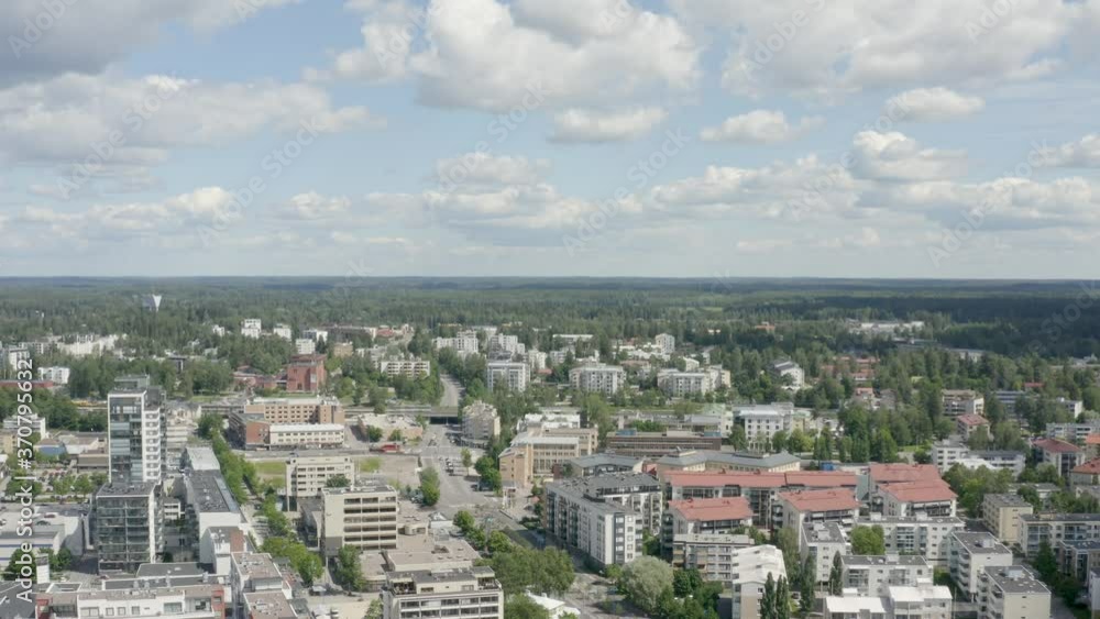 Fast downward aerial shot of an expansive city and countryside near Helsinki, Finland. Fast downward aerial shot of an expansive city and countryside near Helsinki, Finland.