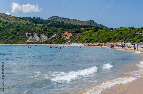 Picturesque sandy Gerakas beach - a breeding site of the caretta sea turtles, situated on Vassilikos peninsula of Zakynthos island on Ionian Sea, Greece.