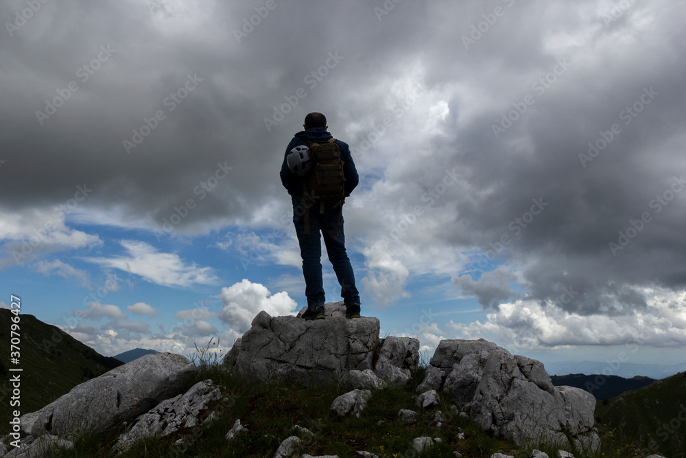 hiker on the top of a mountain on Gallinola in Matese Park
