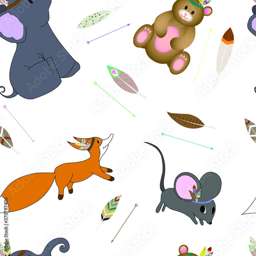 Seamless pattern with animals-Indian. Vector illustrated for child textiles and more