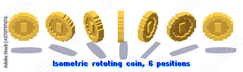 Set of rotating pixel coins for game or app animation