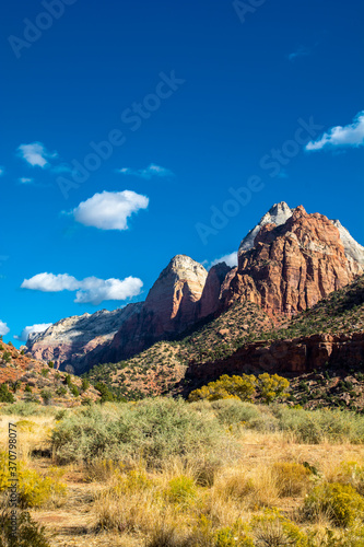 View to the Zion Valley. Mountain, sky and amazing landscape.