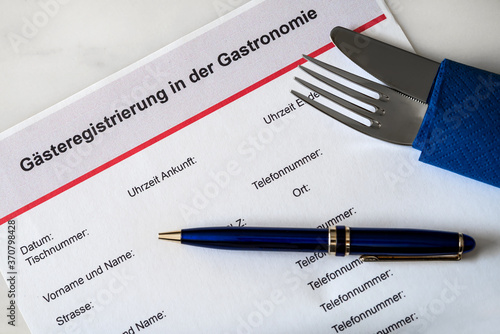 Form for guest registration in a restaurant in Germany during the Corona pandemic