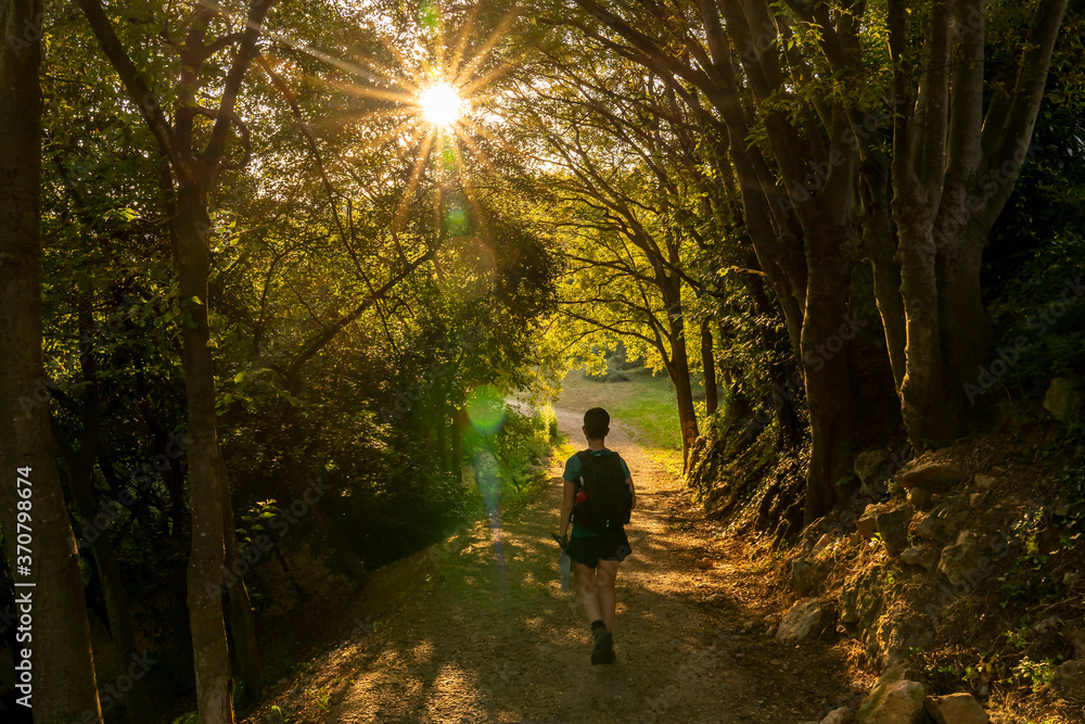 Treekking at dawn leaving Girona with a hiker on the way. Treekking at dawn leaving Girona with a hiker on the way.