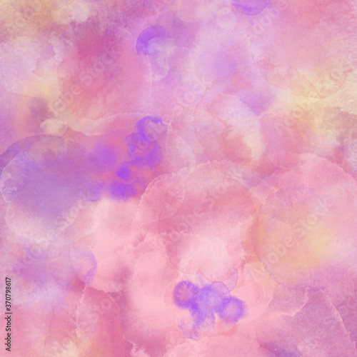 Purple-pink drops, the effect of wet watercolor. Drawing for wrapping paper. Abstract pastel patterns for wallpaper.