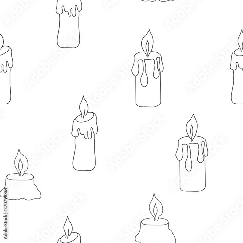 simple candle vector outline illustration repeat pattern yellow and brown colors, clipart useful for Christmas or Halloween holidays decoration, hand drawn image, doodle style