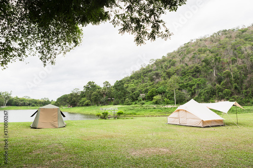 Camping zone alongside the lake at Khao Ruak Reservoir at Namtok Samlan National Park in Saraburi