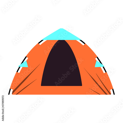 Orange tent for hiking and trekking. Vector illustration.