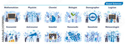 Scientist profession set illustration. Idea of scientific research