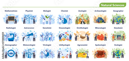 Natural scientist profession set illustration. Idea of scientific