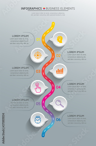 Vector elements for infographic. presentation and chart. steps or processes. 
options number workflow template design.6 step. 