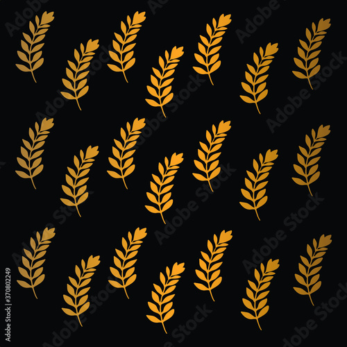 Golden leaves pattern. Vintage leaf isolated on black background. Art deco style. Celebrating gold set. Use to textile, wrapping paper.