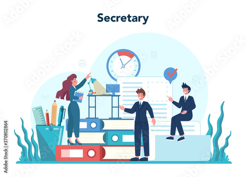 Secretary concept. Receptionist answering calls and assisting
