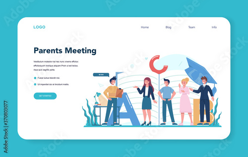 Teacher web banner or landing page. Profesor standing in front