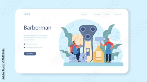 Barber web banner or landing page. Idea of hair and beard care.