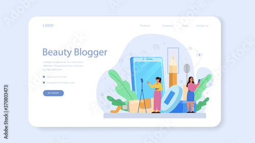 Video beauty blogger web banner or landing page. Internet