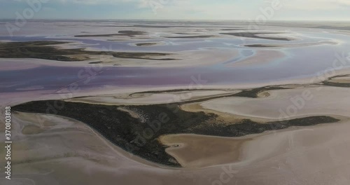 Beautiful pink Lake Tyrrell, Victoria, Australia, aerial tilt down photo