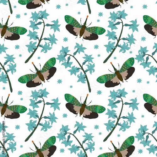 Vector seamless pattern with butterflies and flowers in the Scandinavian style. Background.