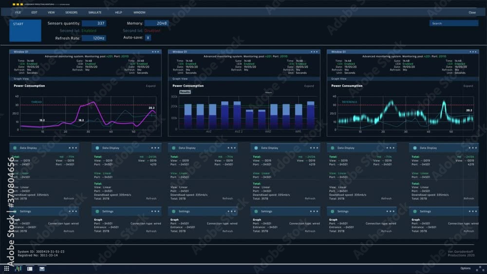 Computer User Interface Showing Various Infographics, Monitoring Data Transfer Speeds, Statistics, Analytics and Stable Functioning of Server Database Computer User Interface Showing Various Infographics, Monitoring Data Transfer Speeds, Statistics, Analytics and Stable Functioning of Server Database