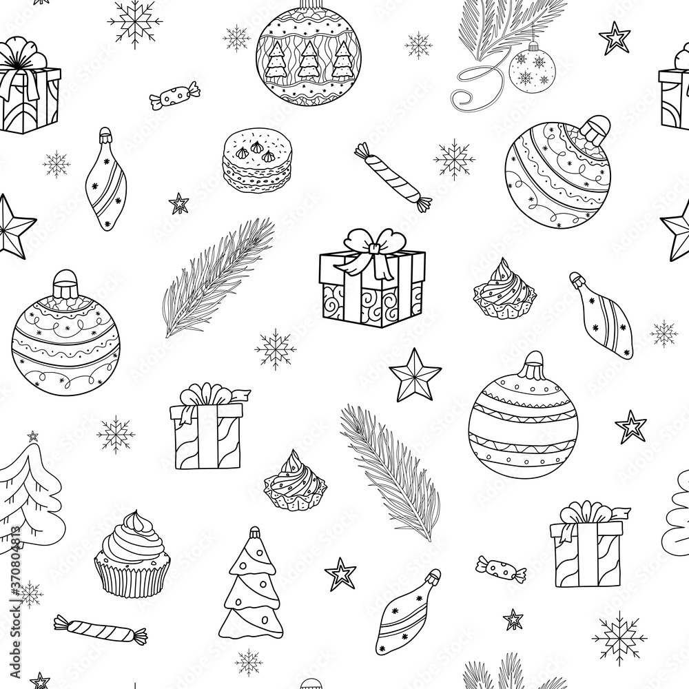 Pencil-drawn New Year's illustration. Winter pictures. Vector illustration