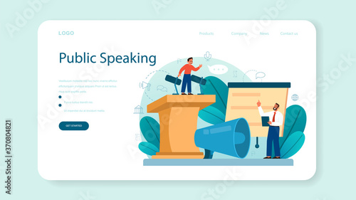 Rhetoric or elocution school class web banner or landing page.